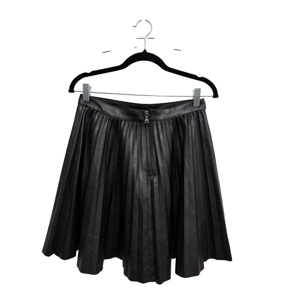 Express Black Faux Leather Pleated Mini Skirt 6 S High Waist Back Zip A-Line - Picture 2 of 16